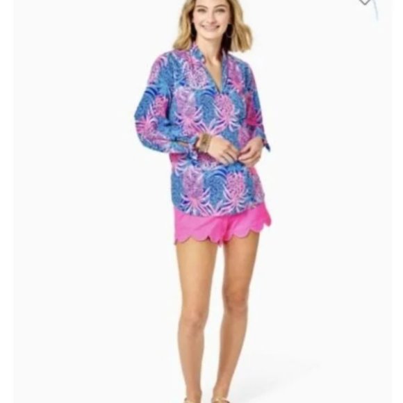 Lilly Pulitzer Sherida Top in Borealis Blue Tropic Down Low size Large NWT - Picture 3 of 11